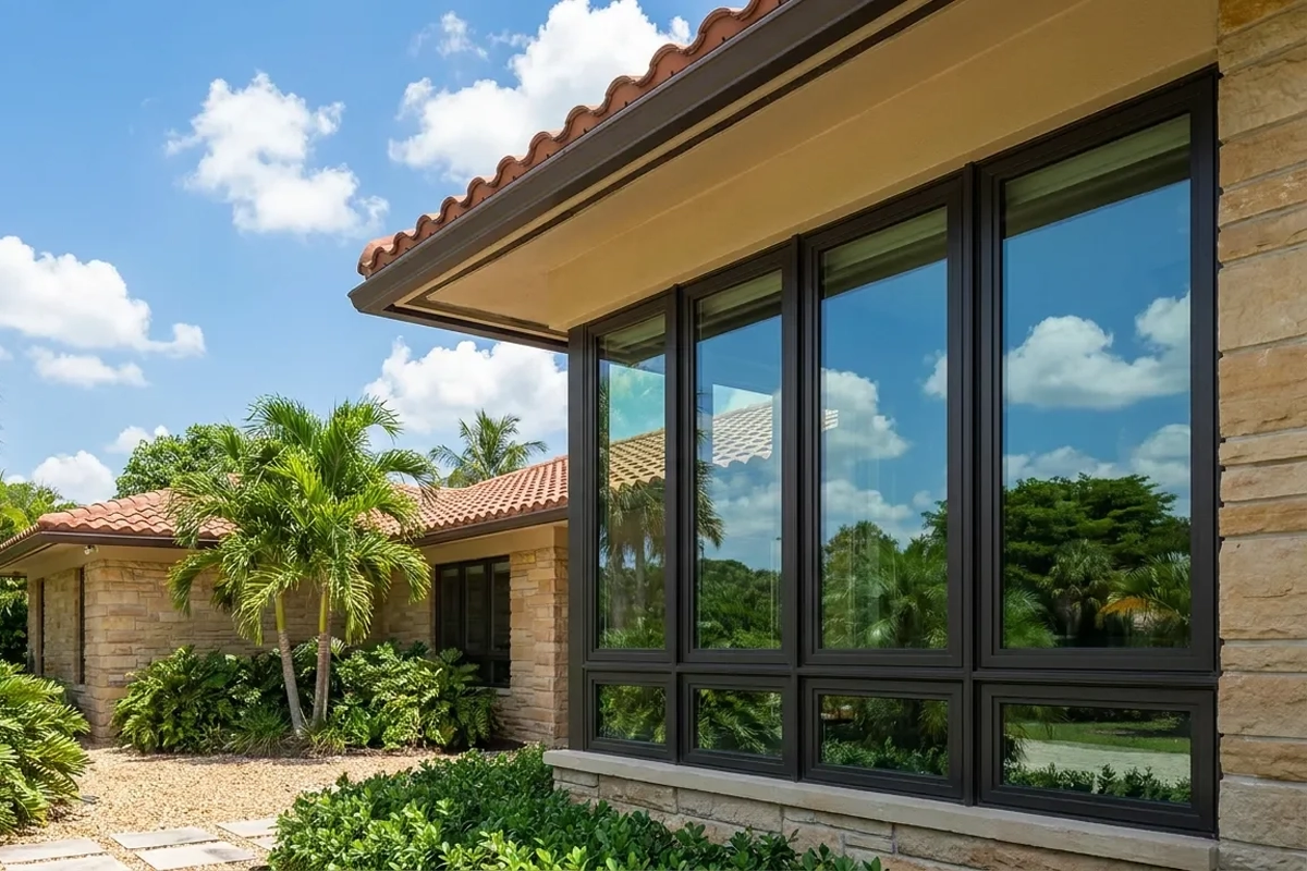 Residential property featuring impact window systems